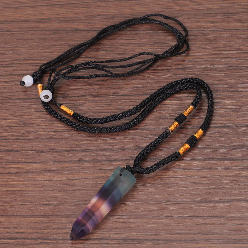 Colorful Fluorite Column Pendant Necklace-Fluorite Hexagonal Column Pendant