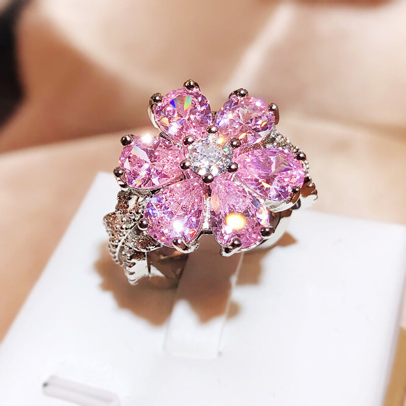 Cherry Blossom Zircon Diamond Ring Fashion Jewelry