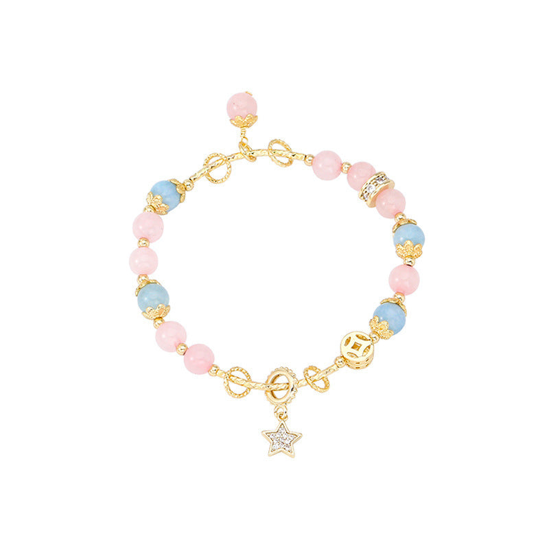 Peach Pollen Crystal Bracelet with Star Charm