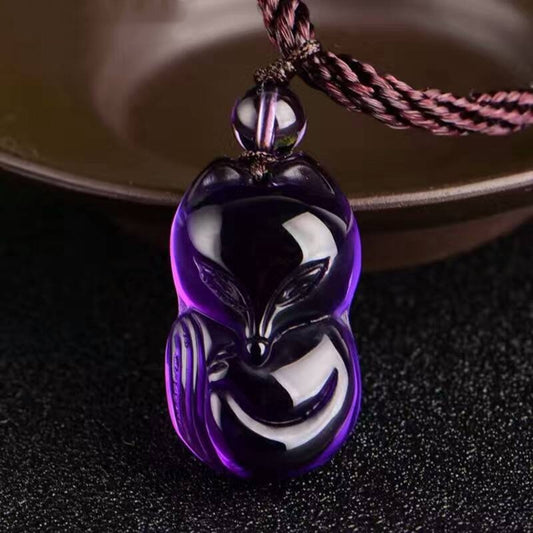 Brazilian Amethyst Fox Pendant Necklace