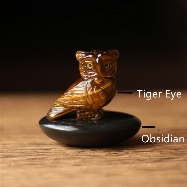 Natural Tiger Eye Obsidian Carved Owl Ornament