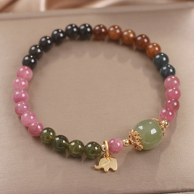 Natural Tourmaline Elephant Pendant Bracelet