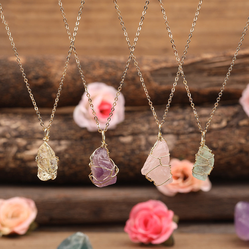 Natural Crystal Stone Pendant Necklace