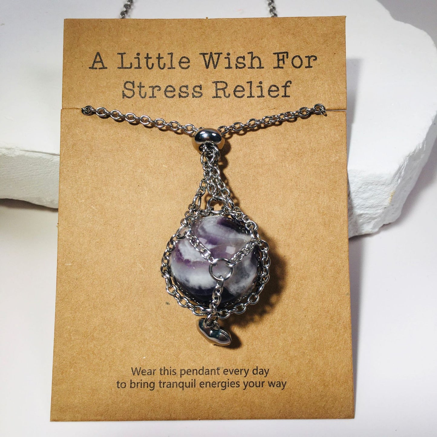 Natural Amethyst White Crystal Ball Pendant Necklace