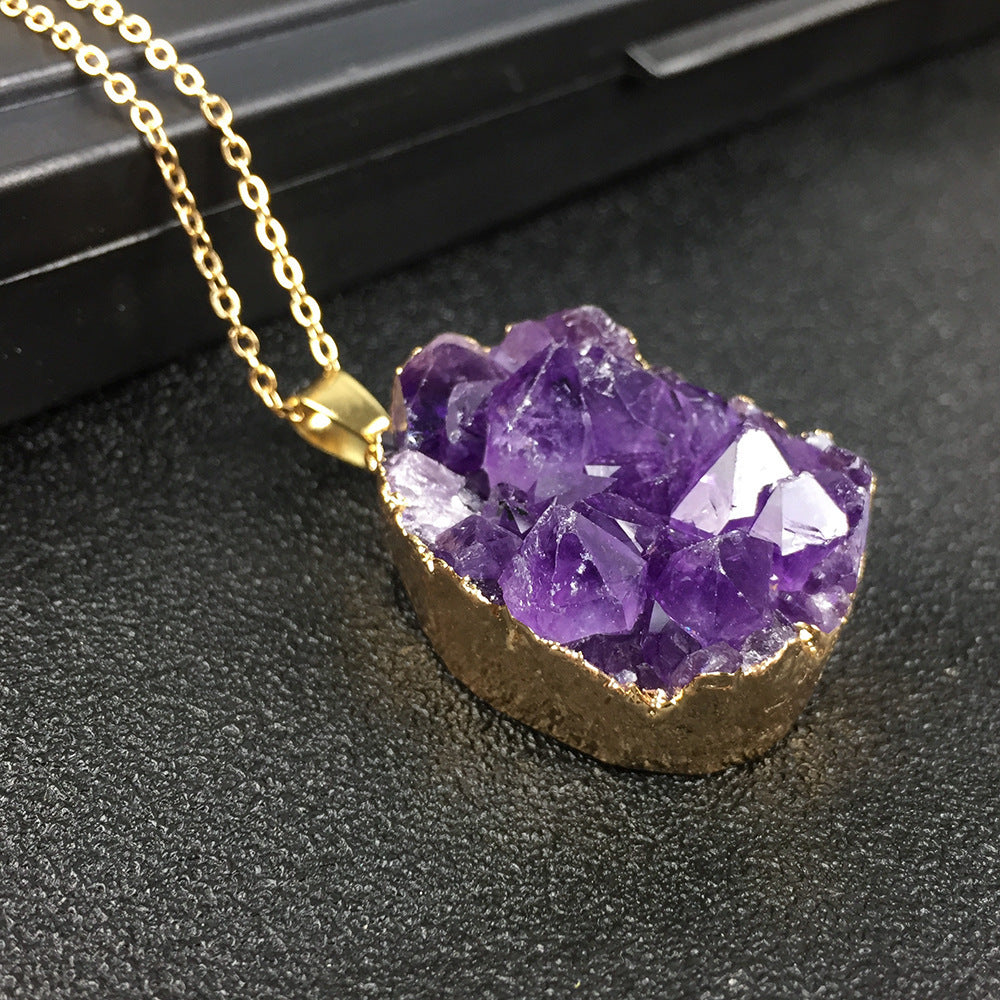 Natural Amethyst Rough Stone Pendant Gift Chain