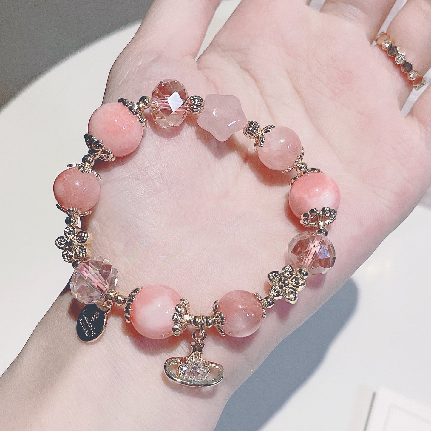 Cream Agate Natural Powder Crystal Bracelet