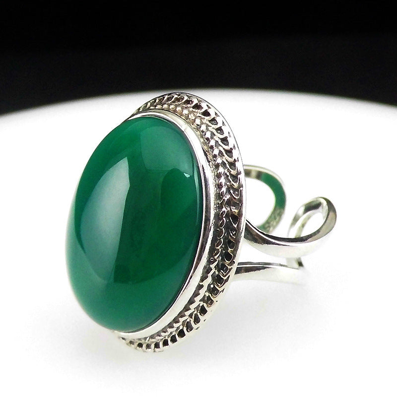 Sterling silver,natural green chalcedony gemstone ring!