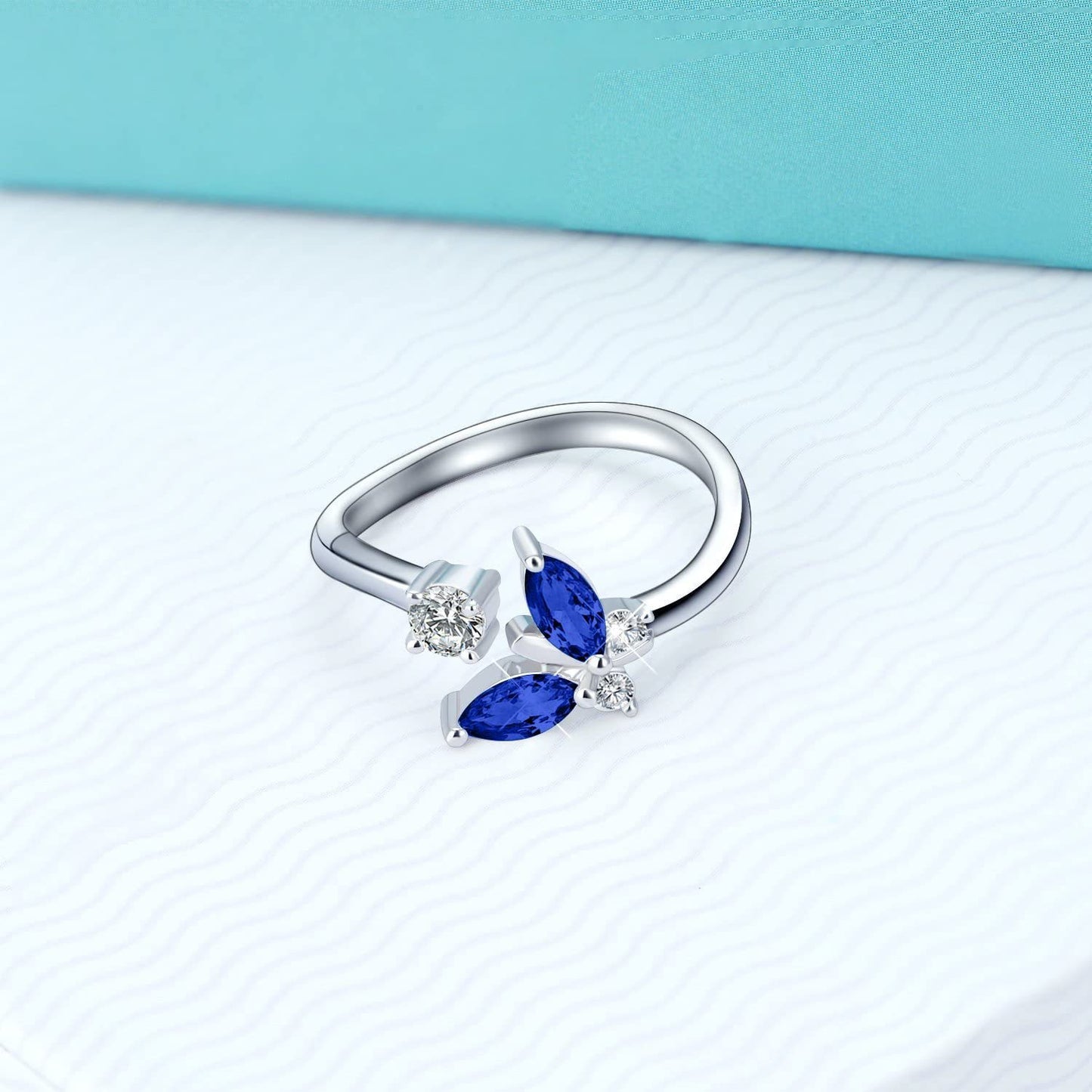 Sterling Silver Butterfly Ring with Sapphire Blue Crystal