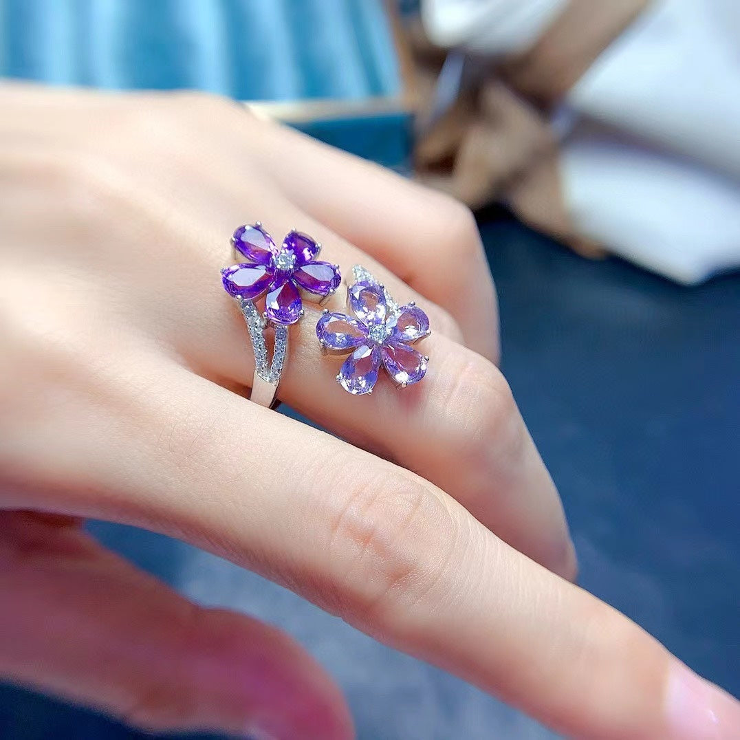 Sterling Silver Inlaid Natural Amethyst Ring