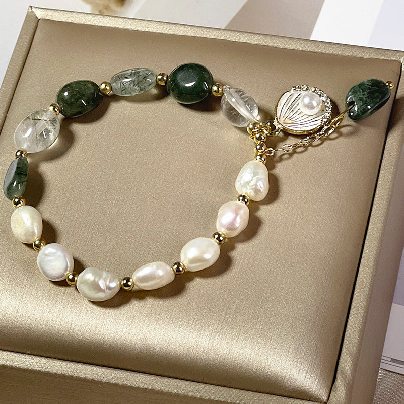 Natural Crystal Bracelet Beads Green Quartz & Pearl Bracelets!So Gorgeous