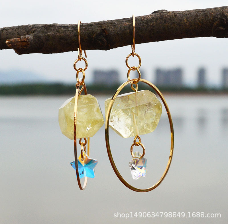 Natural Crystal Moon Earrings