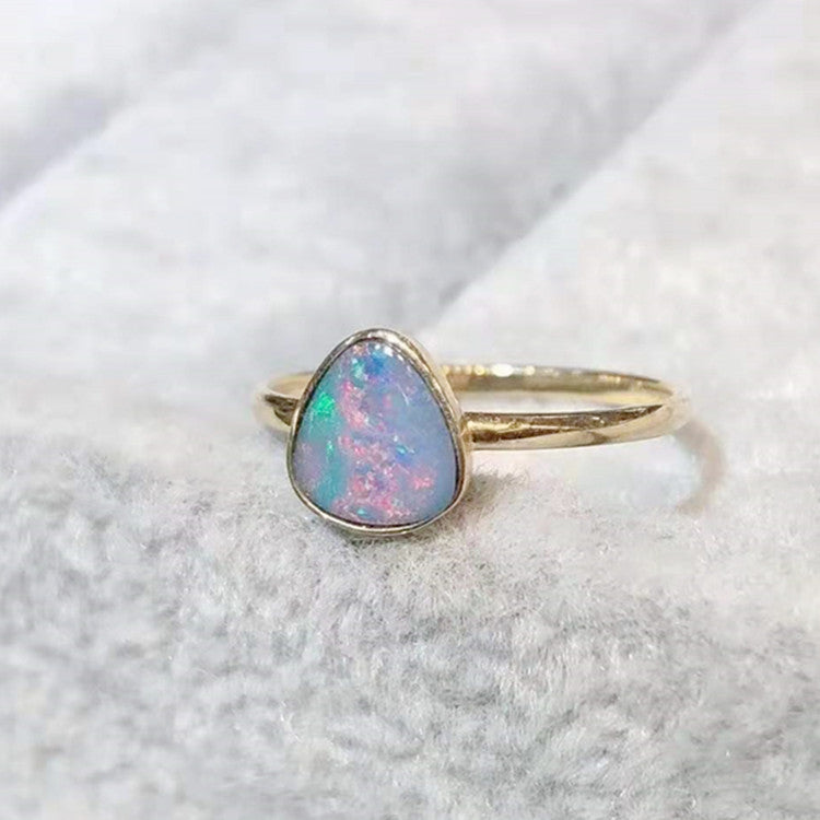 Yellow Gold Australian Natural Opal Stone Ring For Women 18k Gold