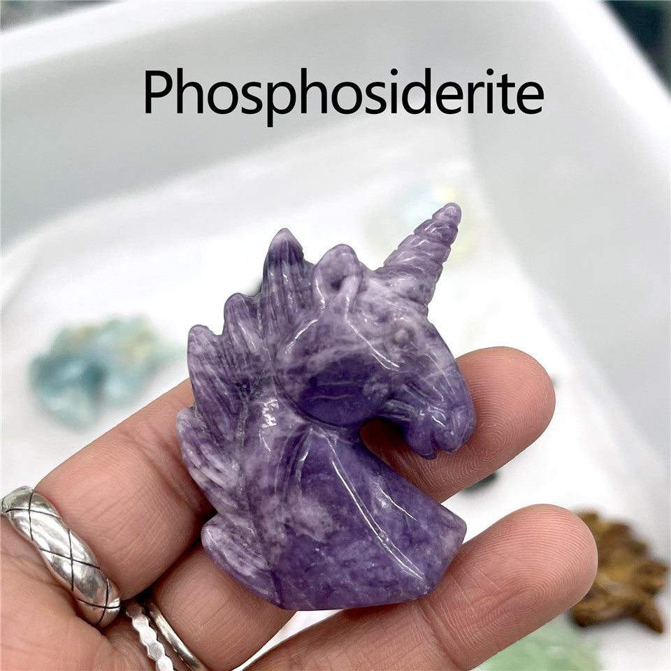 Unicorn Head Fluorite Semi-precious Stone Crafts Animal Ornaments