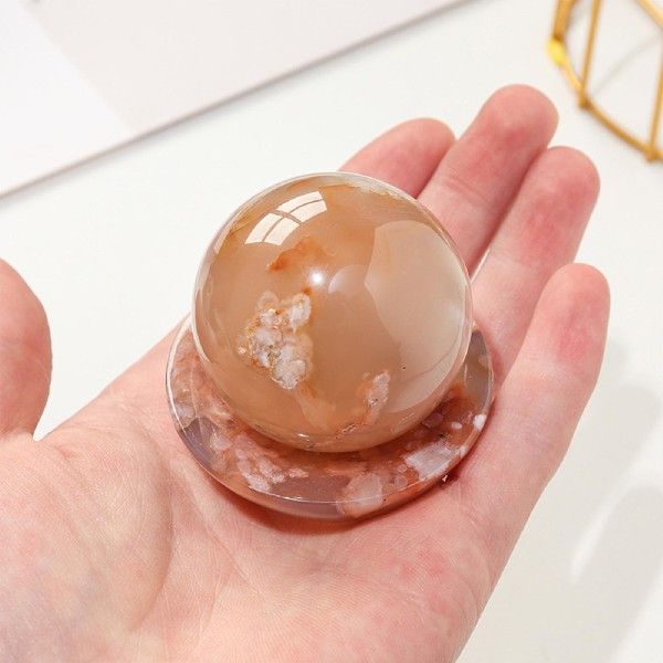 Natural Agate Gemstone Figurine Cherry Blossom Sphere