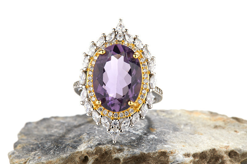 Women's High Grade Luxury S925 Silver Amethyst Ring