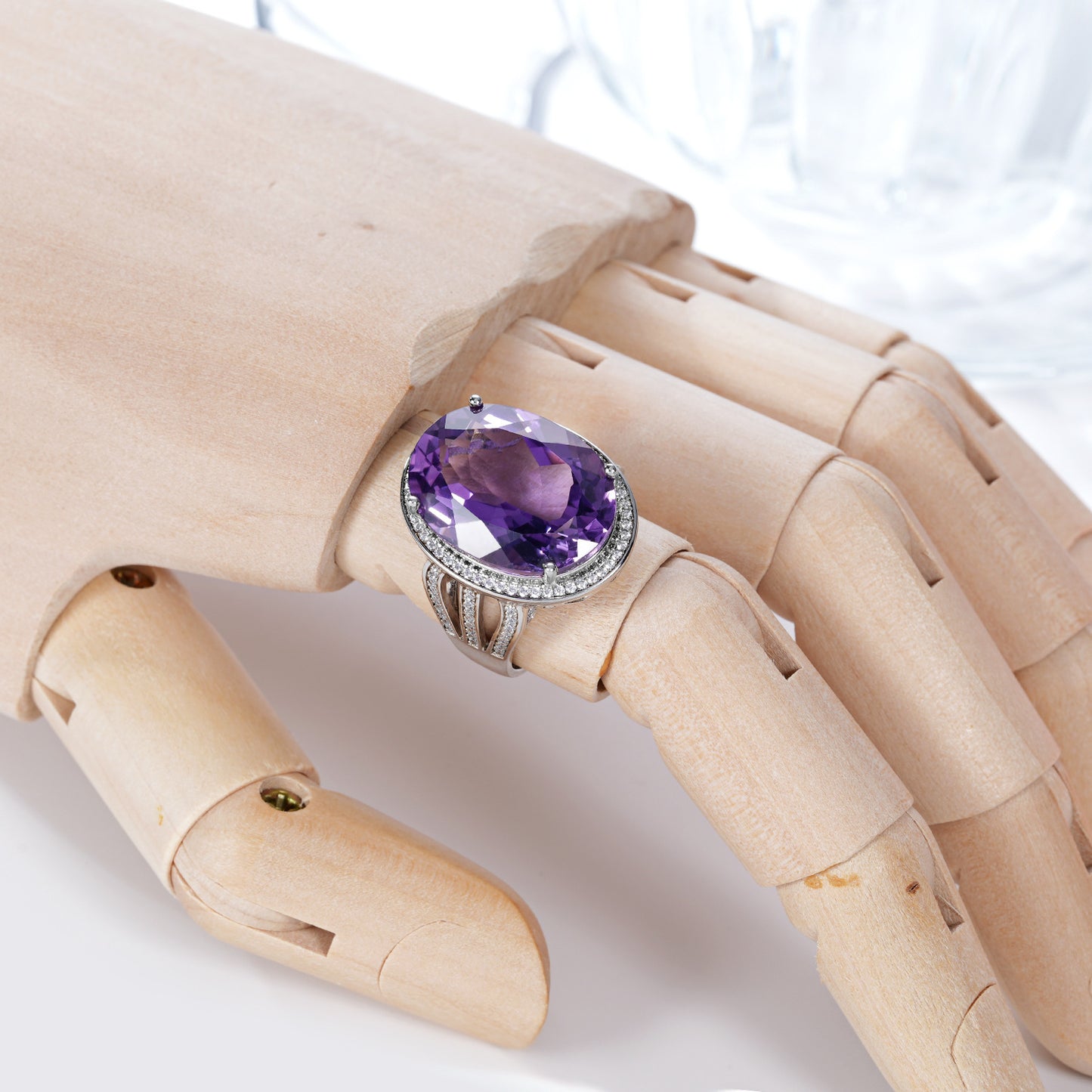 Natural Amethyst Ring Luxury Gem Jewelry Temperament S925 Silver