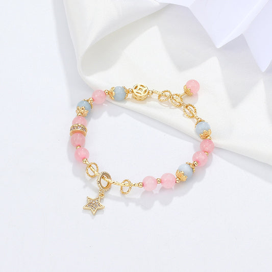 Peach Pollen Crystal Bracelet with Star Charm