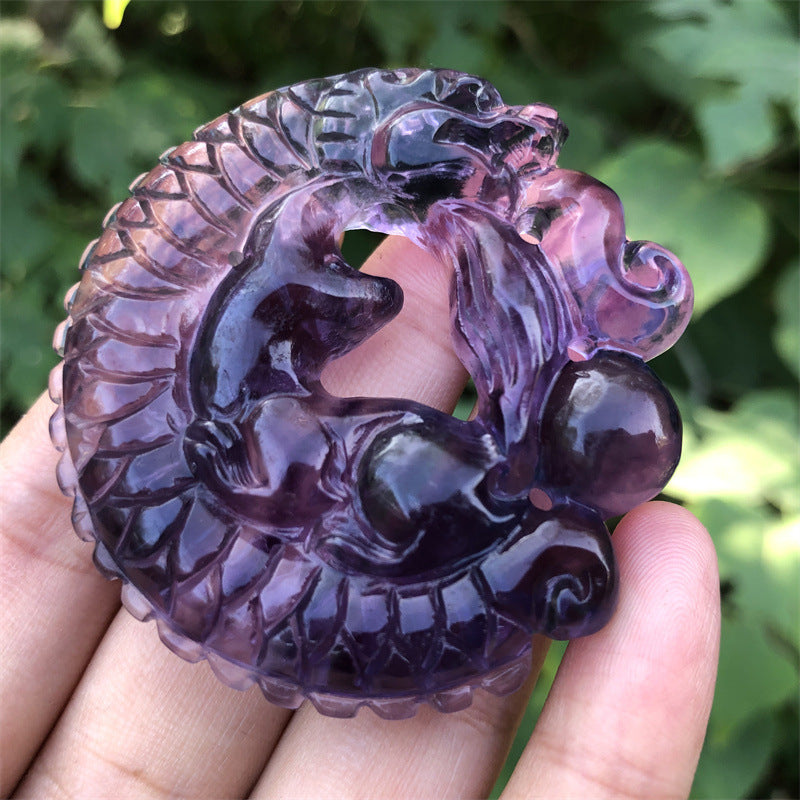 Carved Fluorite Fox & Dragon Ornaments