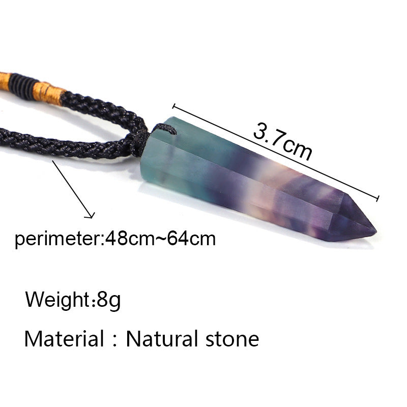 Colorful Fluorite Column Pendant Necklace-Fluorite Hexagonal Column Pendant