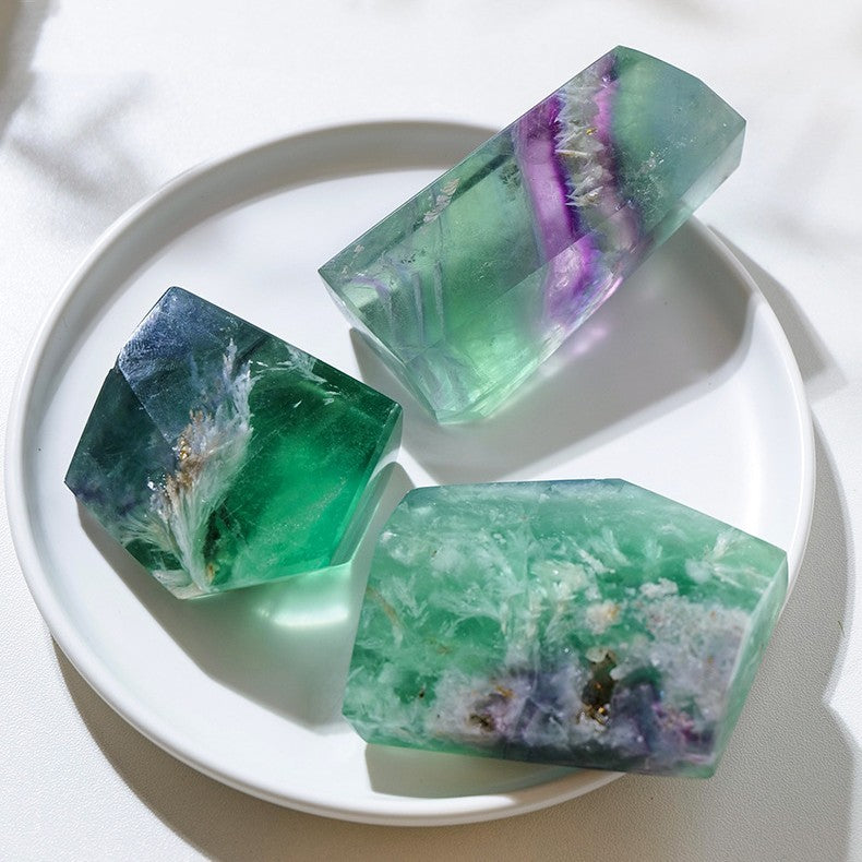 Natural Crystal Feather Fluorite Geometric Ornaments