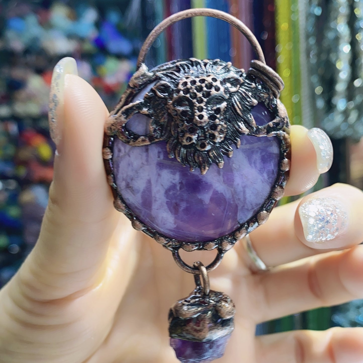 Natural Amethyst Pendant Leopard Head Retro Style