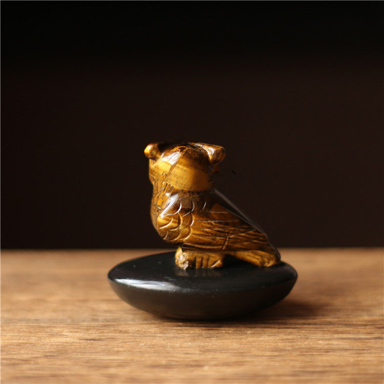 Natural Tiger Eye Obsidian Carved Owl Ornament