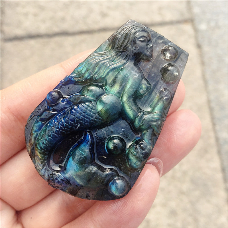 Crystal Mermaid Labradorite Stone Carving