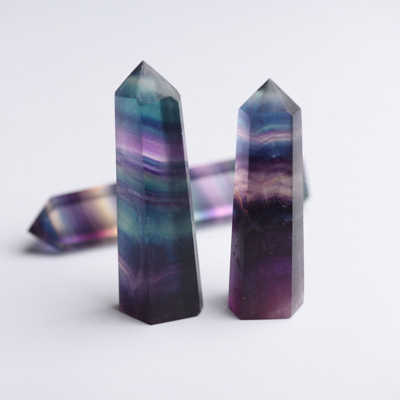 Six Prism Crystal Column Colorful Fluorite Ornaments Purple Fluorite Raw Stone