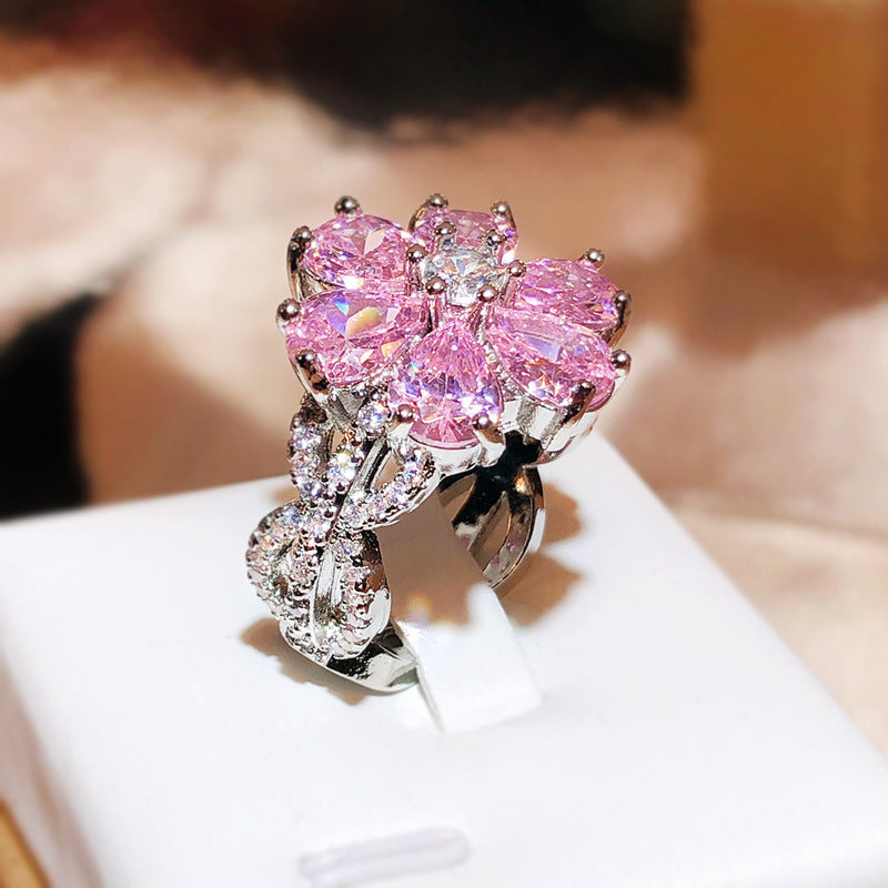 Cherry Blossom Zircon Diamond Ring Fashion Jewelry