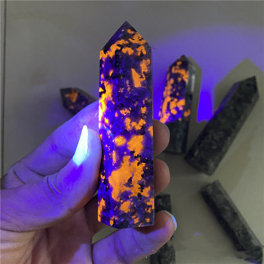 Purple Fluorescent Calcite Single Pointed Hexagonal Prism