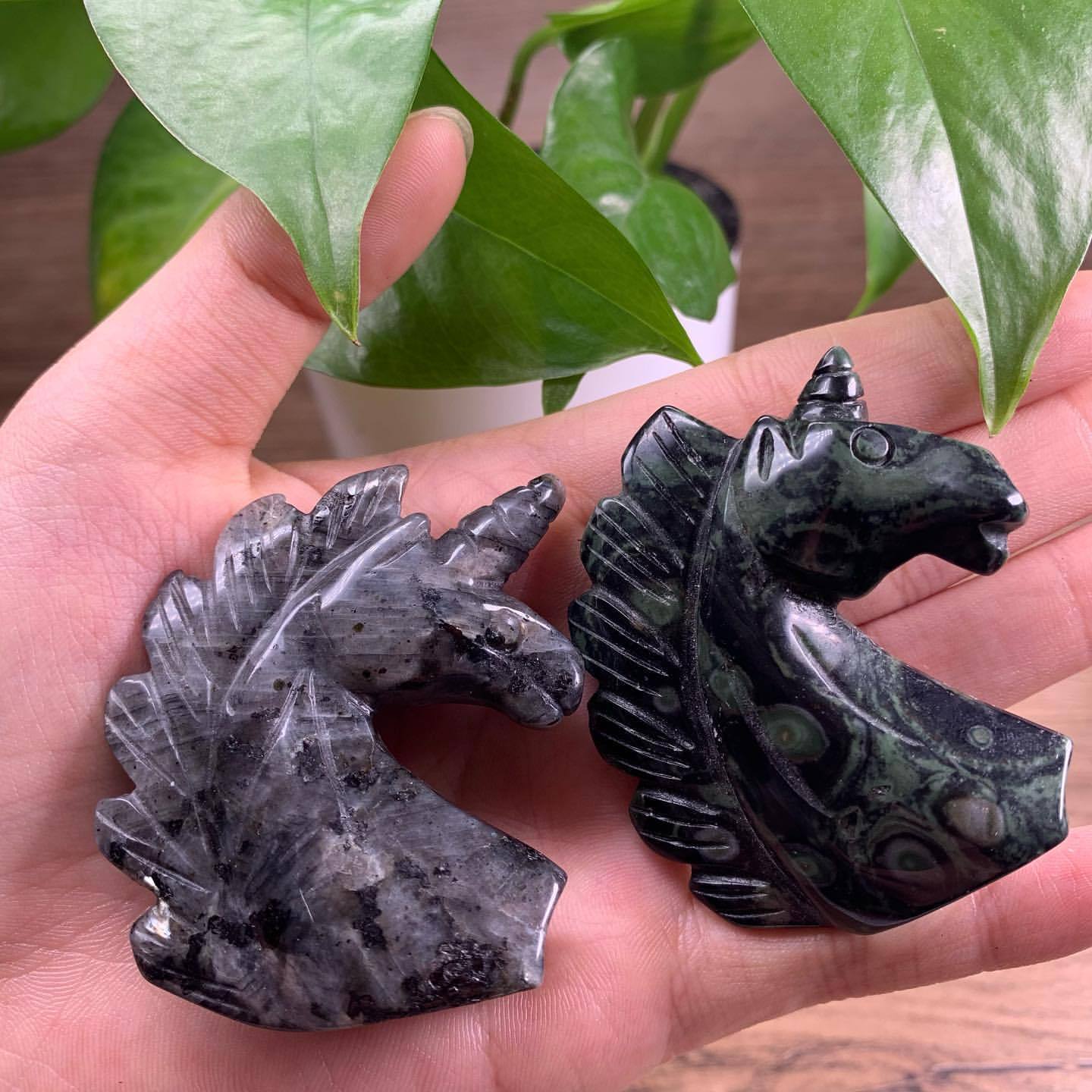 Unicorn Head Fluorite Semi-precious Stone Crafts Animal Ornaments