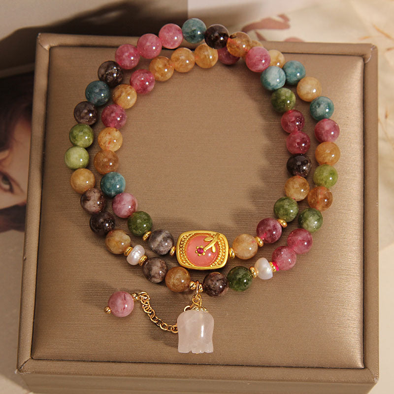 Double Layered Colored Tourmaline Jade Bracelet