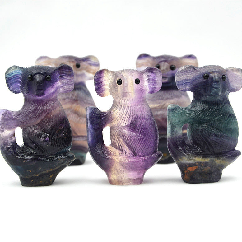 Natural Crystal Carved Colorful Fluorite Koala Bear Handicraft!So adorable!!