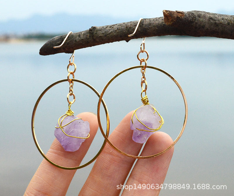 Natural Crystal Moon Earrings