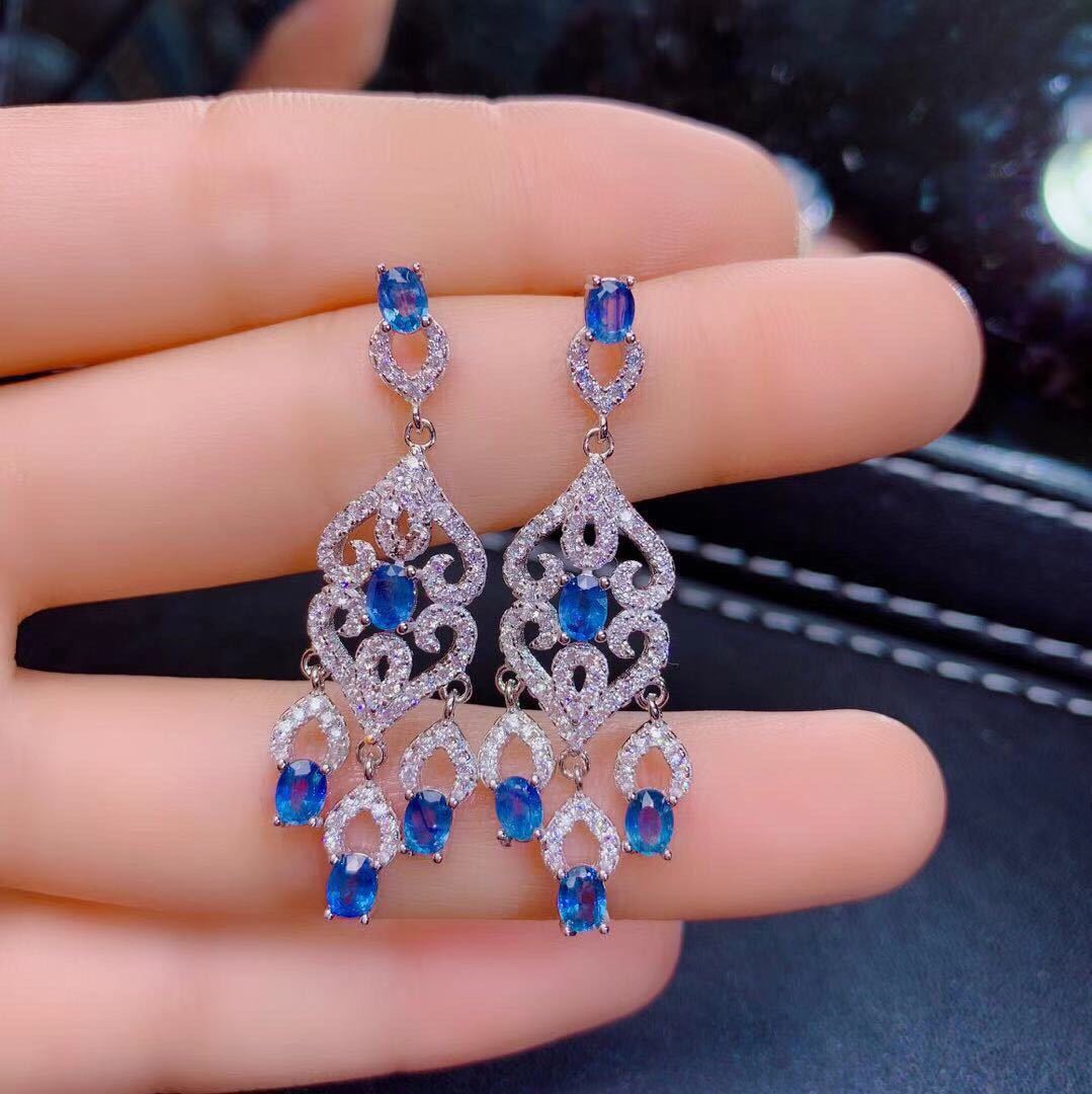 Natural Sri Lanka Sapphire Earrings S925 Silver