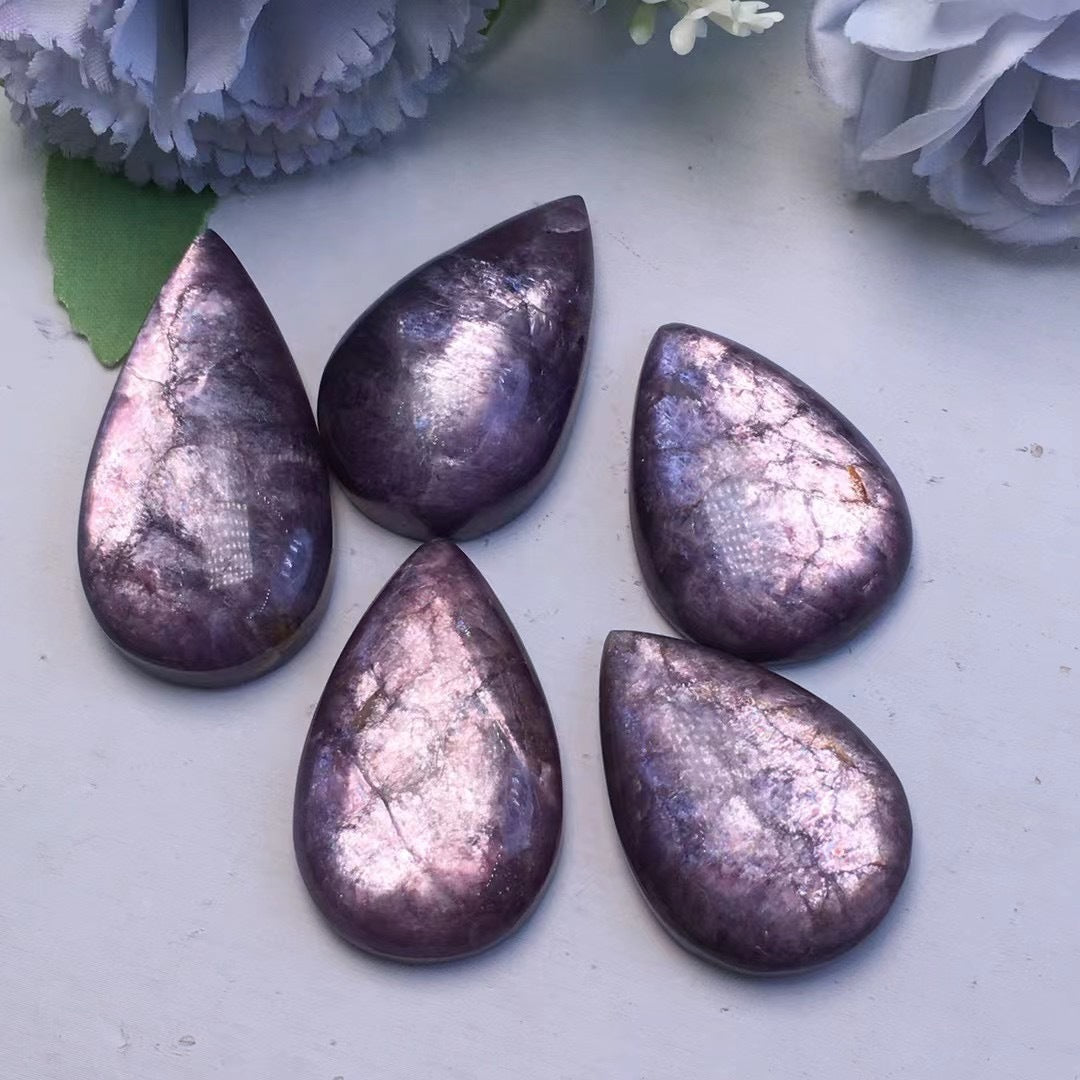 Natural Lepidolite Water Drop Carved Crystal Pendant