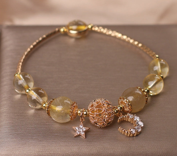 Natural Citrine Gold Gem Quartz Bracelet Luxury Star Moon Crystal Accessories