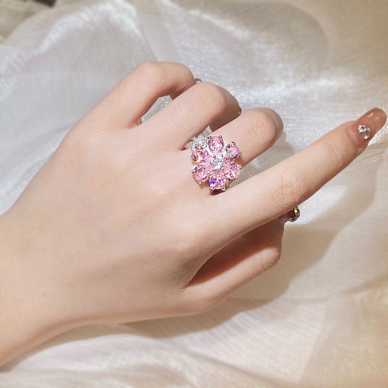 Cherry Blossom Zircon Diamond Ring Fashion Jewelry