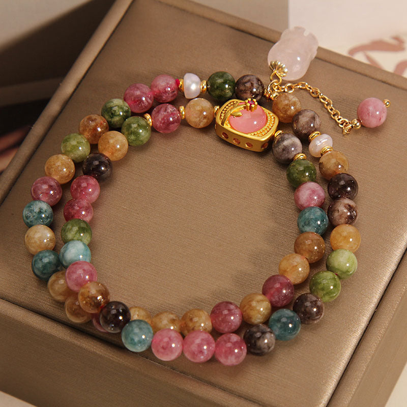 Double Layered Colored Tourmaline Jade Bracelet