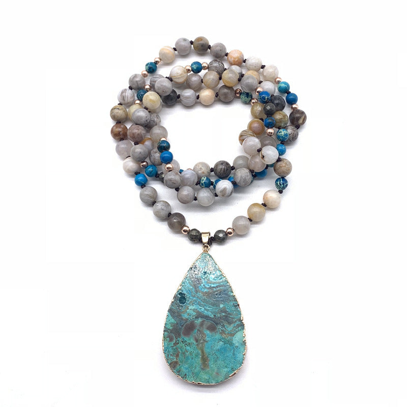 Ocean Stone Pendant Crystal Necklace