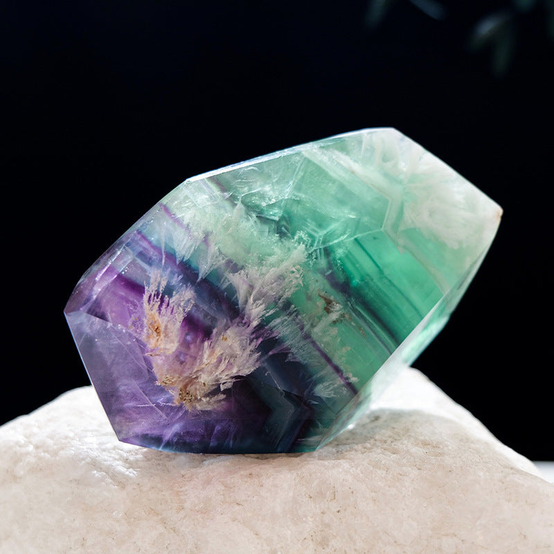 Natural Crystal Feather Fluorite Geometric Ornaments