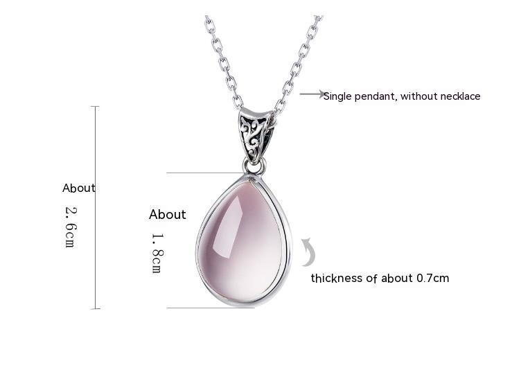 S925 Silver Crystal Pendant Necklace Drop-shaped Rose Quartz Clavicle Chain