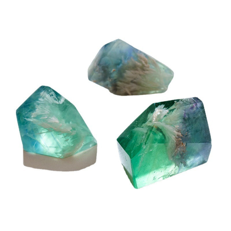 Natural Crystal Feather Fluorite Geometric Ornaments