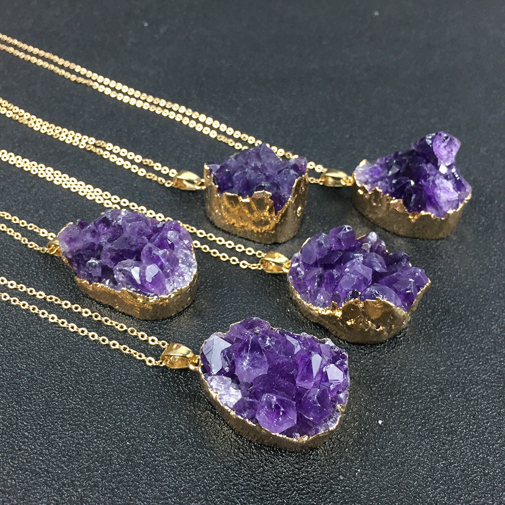 Natural Amethyst Rough Stone Pendant Gift Chain