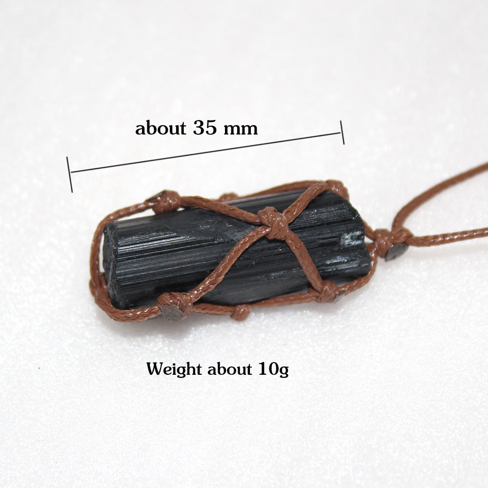 Black Tourmaline Raw Stone Net Bag Necklace