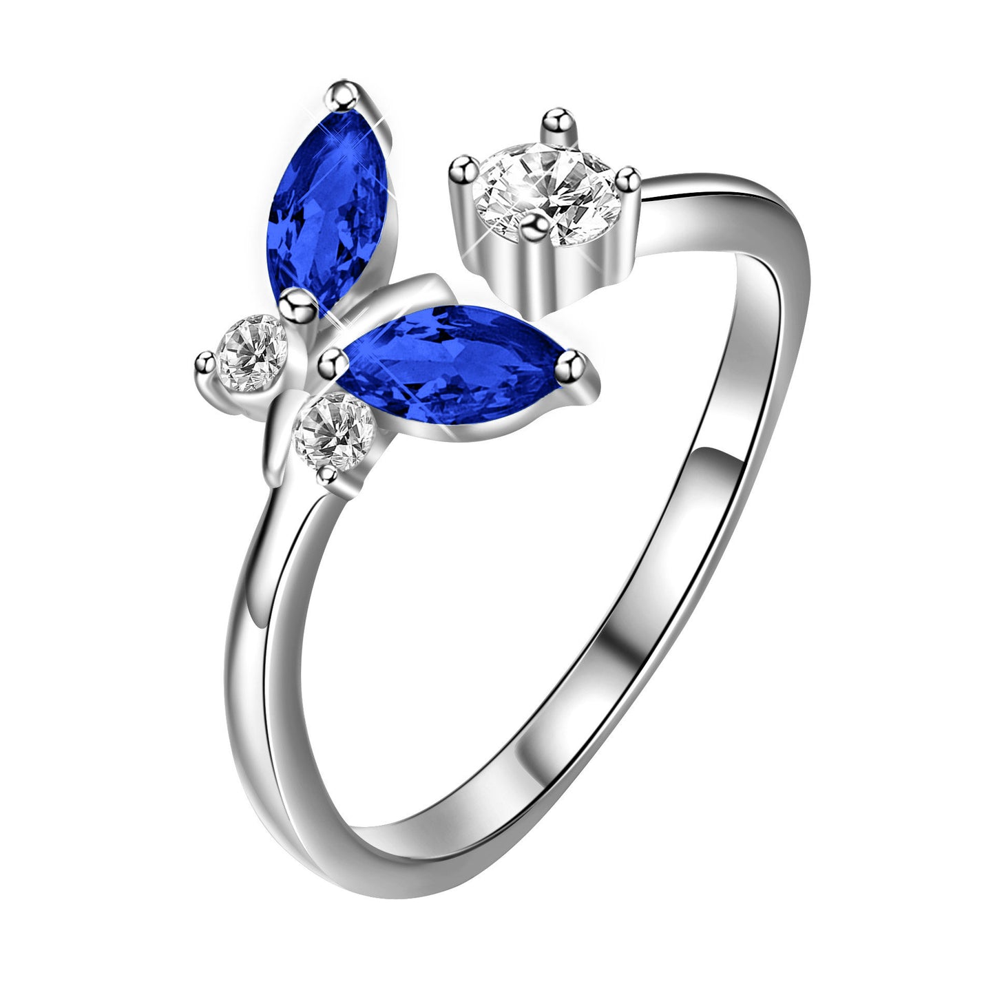 Sterling Silver Butterfly Ring with Sapphire Blue Crystal