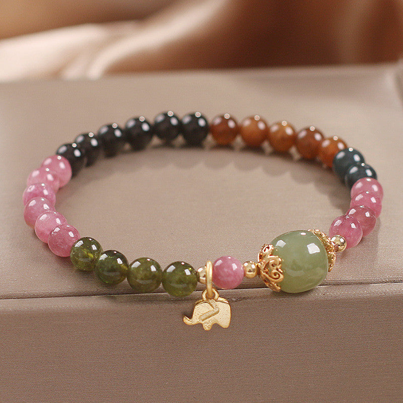 Natural Tourmaline Elephant Pendant Bracelet