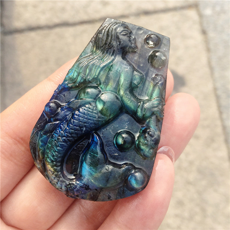 Crystal Mermaid Labradorite Stone Carving