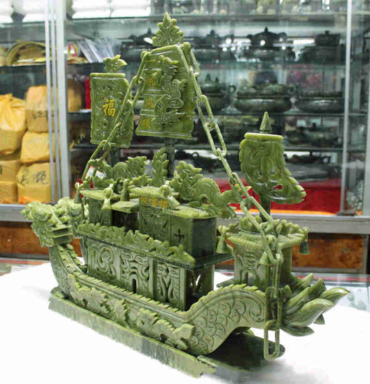 Jade pirate ship carved ornament