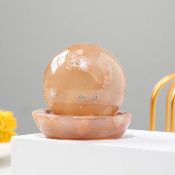 Natural Agate Gemstone Figurine Cherry Blossom Sphere